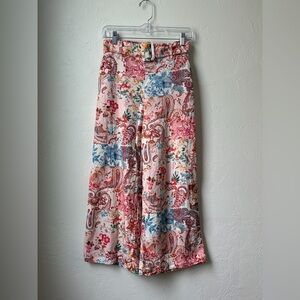 Sigrid Olsen Linen Blend Patchwork Cropped Wide Leg Pants Belted Sz 2